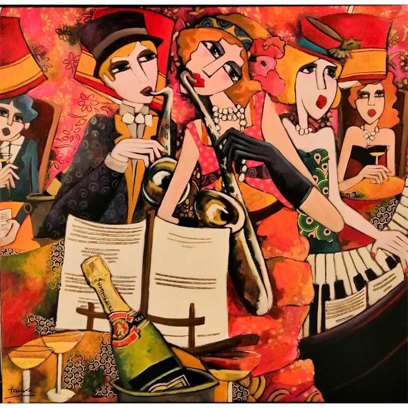 Painting Champagne en musique by Fauve | Painting Figurative Portrait Acrylic