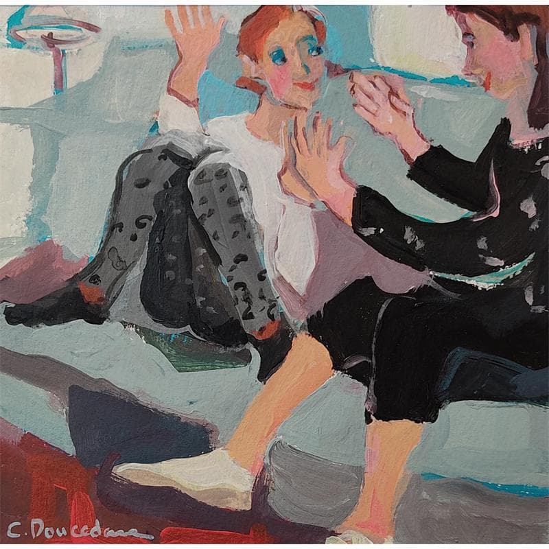 Gemälde Le jeu de main von Doucedame Christine | Gemälde Figurativ Alltagsszenen Acryl