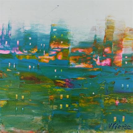 Gemälde Panorama urbain en bleu cyan von Fièvre Véronique | Gemälde Abstrakt Acryl Urban