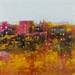 Peinture Village et champ orange par Fièvre Véronique | Tableau Abstrait Urbain Acrylique