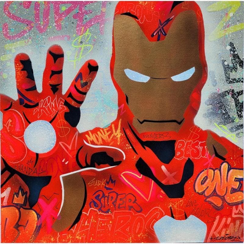 Peinture Iron Man  par Kedarone | Tableau Street Art Mixte icones Pop