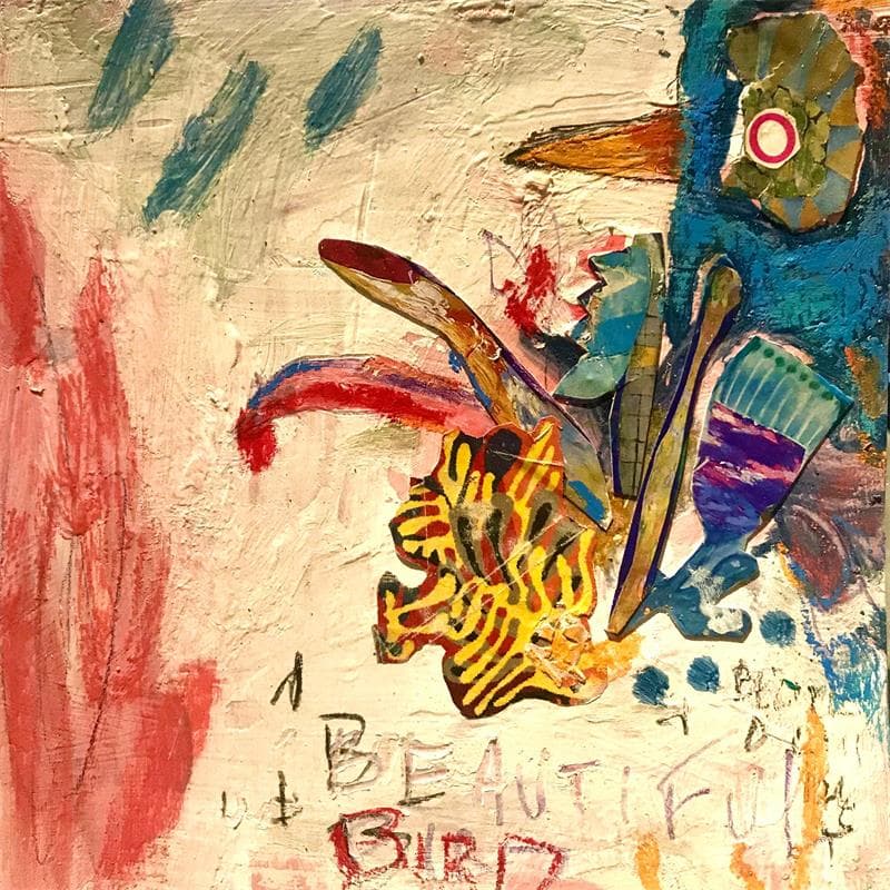 Peinture L'oiseau bleu par De Sousa Miguel | Tableau Art Singulier Mixte animaux