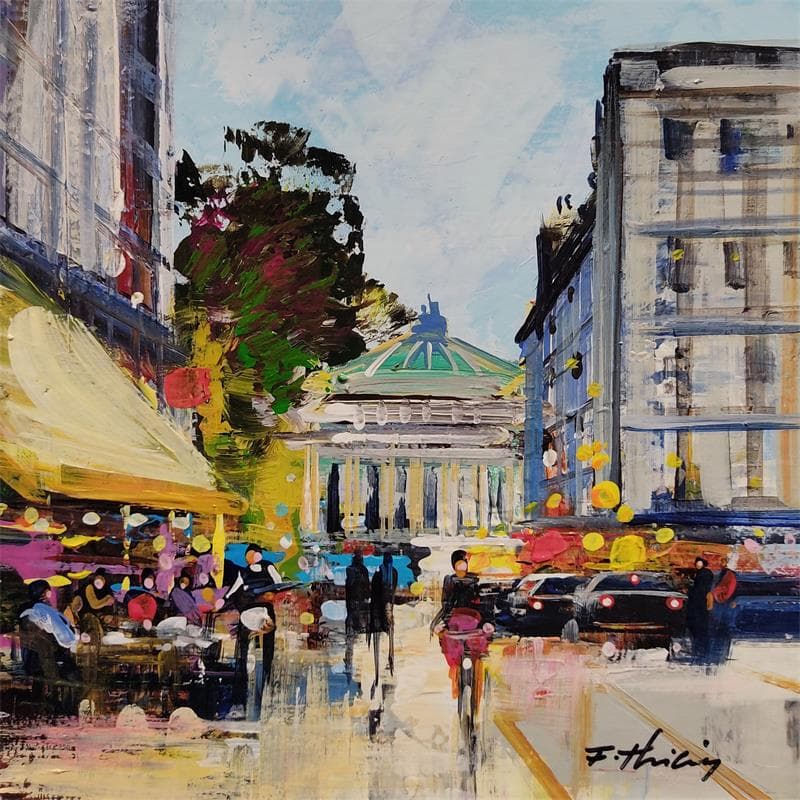 Painting A bicyclette - Opéra Garnier by Frédéric Thiery | Painting Figurative Acrylic Landscapes