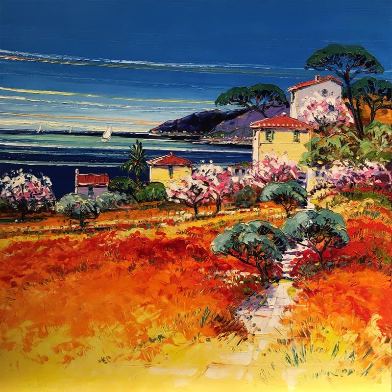 Painting La côte d'azur by Corbière Liisa | Painting Figurative Oil Landscapes