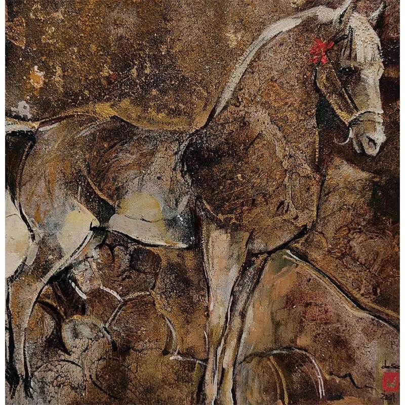Painting Mon cheval by Machi | Painting Figurative Animals Oil Acrylic