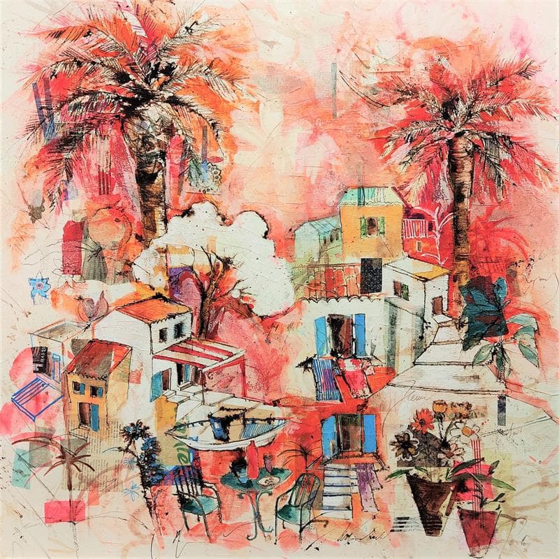 Painting Soleil rouge à Marseille by Colombo Cécile | Painting Figurative Mixed Landscapes Urban
