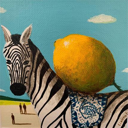 Peinture Zèbre au citron par Lionnet Pascal | Tableau Surréaliste Acrylique animaux