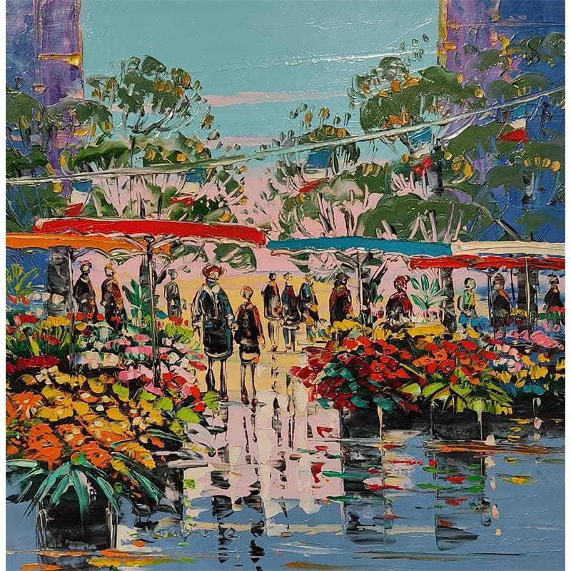 Painting Marché aux fleurs à Aix by Corbière Liisa | Painting Figurative Oil Landscapes, Marine
