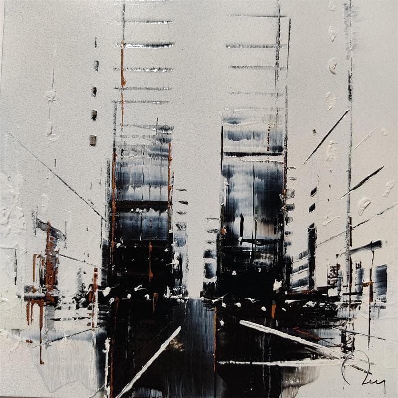 Painting Trafic by Rey Julien | Painting Figurative Mixed Urban Black & White