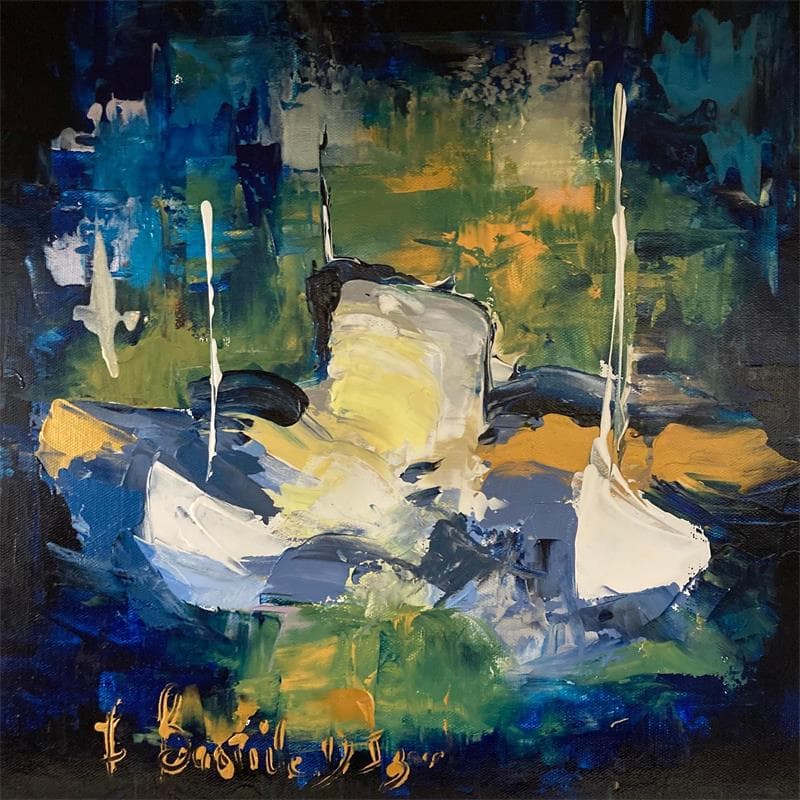 Painting Un phare dans la nuit by Bastide d´Izard Armelle | Painting Abstract Landscapes