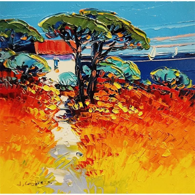 Painting Pins parasols by Corbière Liisa | Painting Figurative Oil Landscapes
