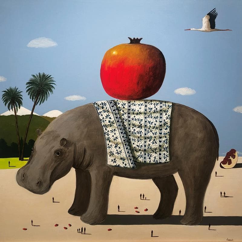 Painting La cigogne by Lionnet Pascal | Painting Surrealism Animals Oil Acrylic