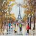 Peinture Champs de mars / Tour Eiffel Automne par Lallemand Yves | Tableau Figuratif Urbain Acrylique