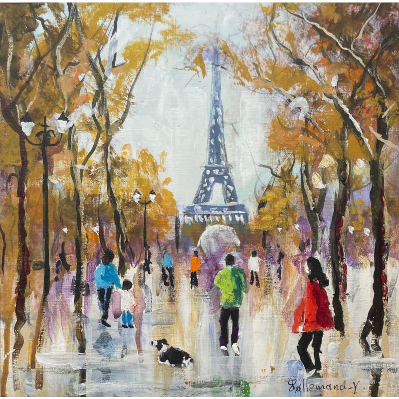 Peinture Champs de mars / Tour Eiffel Automne par Lallemand Yves | Tableau Figuratif Acrylique Urbain