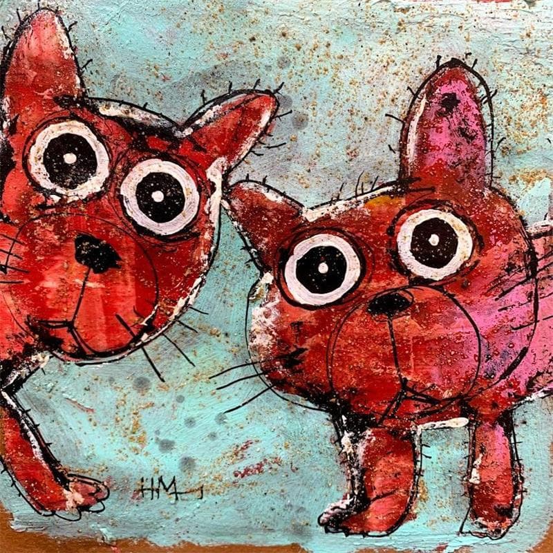 Peinture 2 Cats par Maury Hervé | Tableau Art naïf animaux