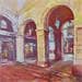 Peinture plaza real par Galileo Gabriela | Tableau Figuratif Urbain Huile