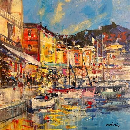 Painting Animation sur le port by Frédéric Thiery | Painting Figurative Acrylic Landscapes, Marine, Urban