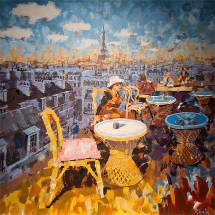 Painting Rêverie sur le rooftop by Heaton Rudyard | Painting Figurative Oil Urban