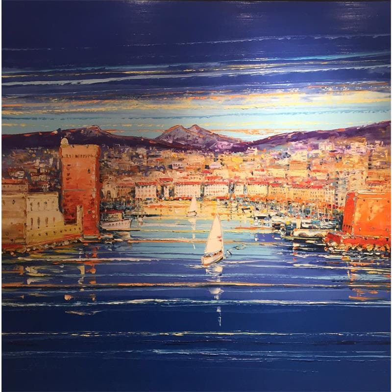 Peinture Fin de journée à Marseille par Corbière Liisa | Tableau Figuratif Huile Marine, Paysages