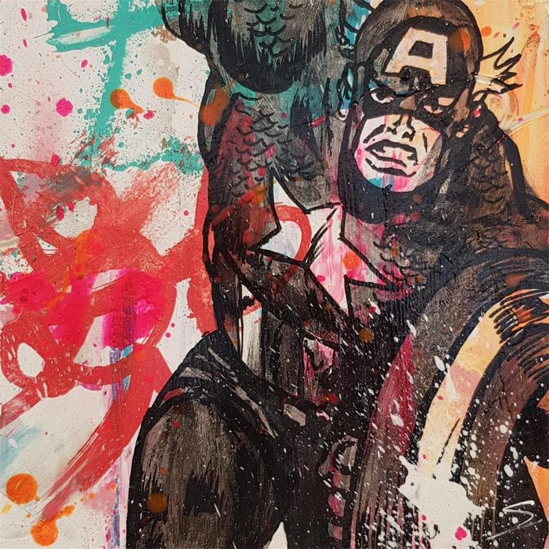 Gemälde Captain America von Mestres Sergi | Gemälde Pop-Art Pop-Ikonen Graffiti