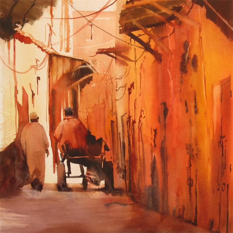 Gemälde Passer à l'orange von Abbatucci Violaine | Gemälde Figurativ Alltagsszenen Aquarell