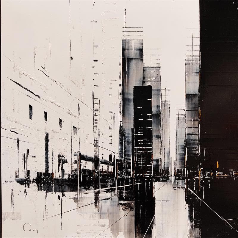 Peinture Shadow of doubt par Rey Julien | Tableau Figuratif Mixte Vues urbaines noir & blanc