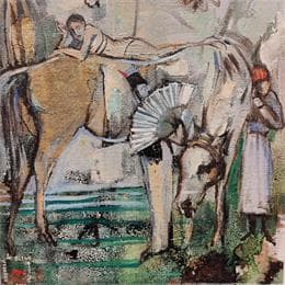 Peinture Les éventails par Machi | Tableau Figuratif Acrylique, Huile Scènes de vie
