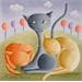 Peinture Trio de chats par Davy Bouttier Elisabeth | Tableau Art naïf Scènes de vie Huile