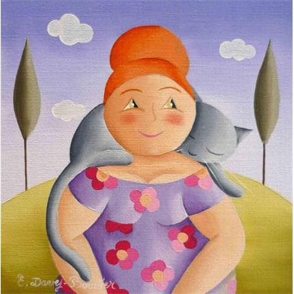 Painting Chat calin by Davy Bouttier Elisabeth | Painting Naive art Oil Life style