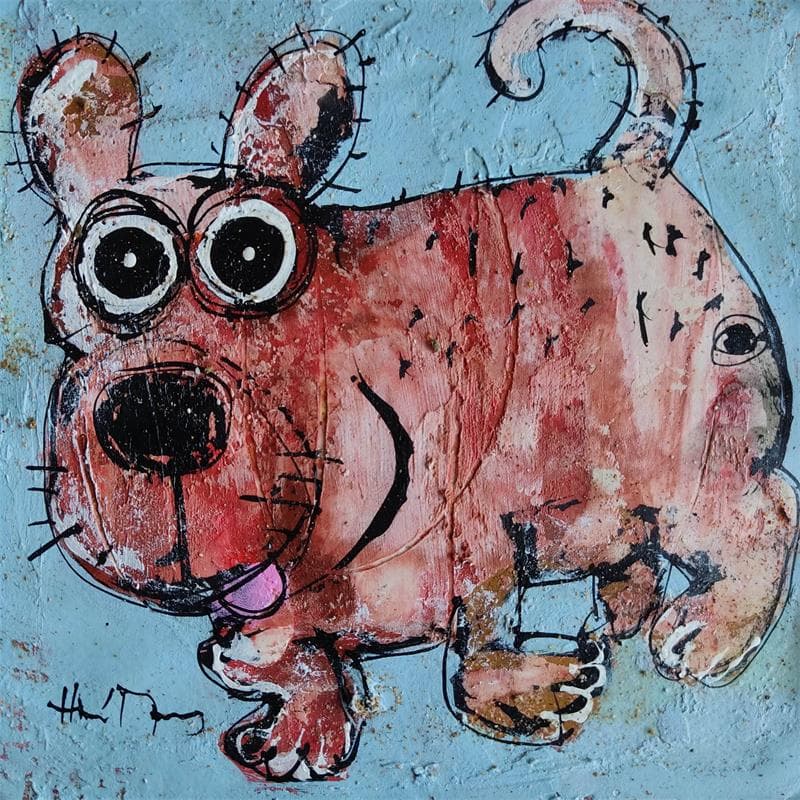 Peinture On dirait un petit cochon ! par Maury Hervé | Tableau Figuratif Huile Scènes de vie