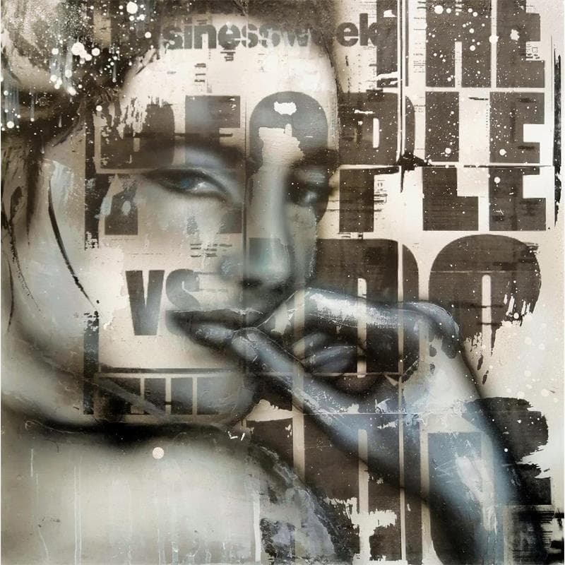 Painting sometimes by Gil KD | Painting Street art Mixed Portrait Black & White