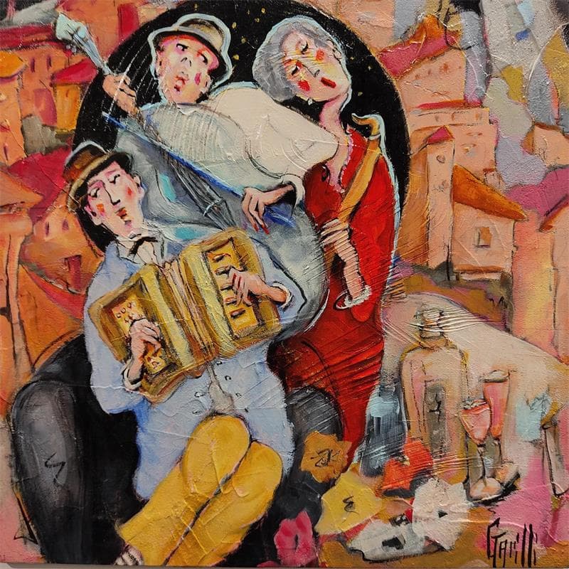 Peinture Un trio très citadin  par Garilli Nicole | Tableau Figuratif Huile scènes de vie
