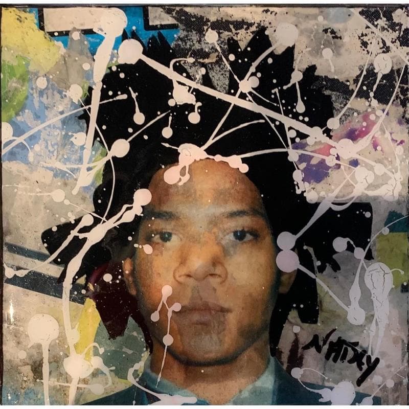 Peinture Basquiat Photomaton par Nathy | Tableau Pop Art Mixte icones Pop
