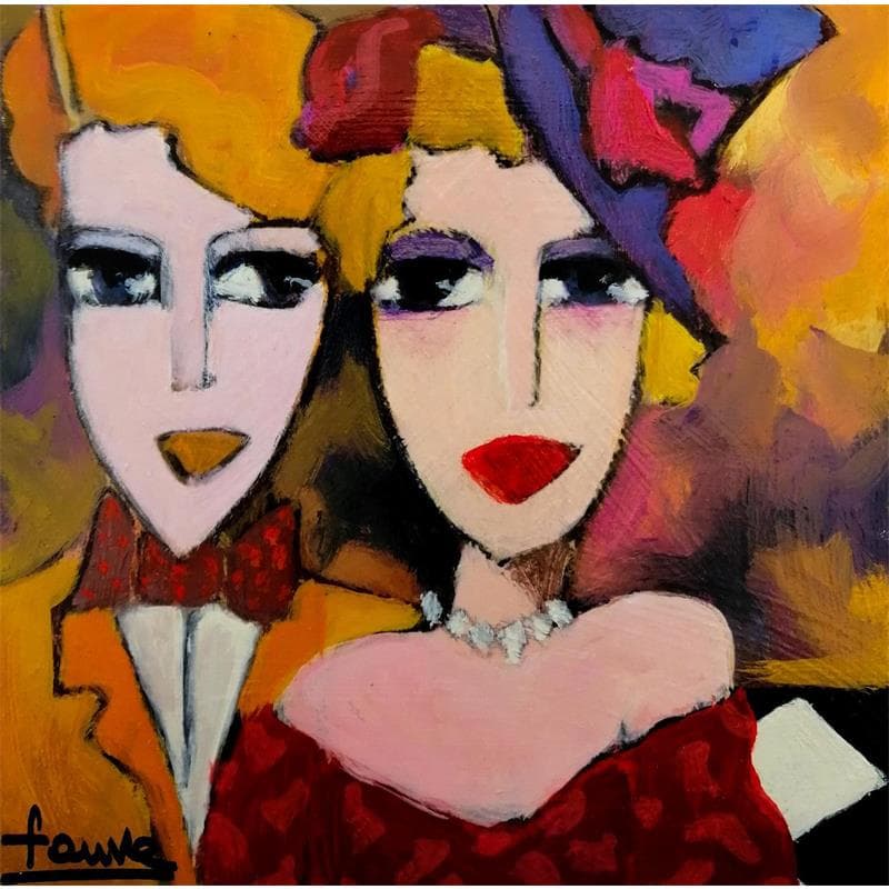 Painting Un couple heureux by Fauve | Painting Figurative Oil Life style