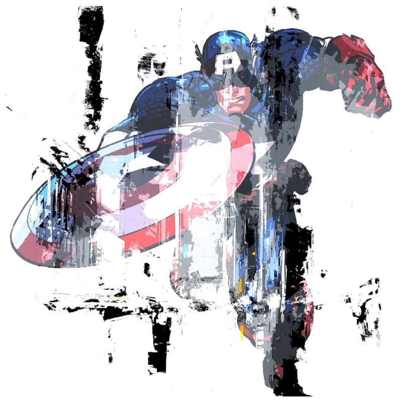 Painting Captain America - City by Castan Daniel | Painting Figurative Oil Pop icons, Urban