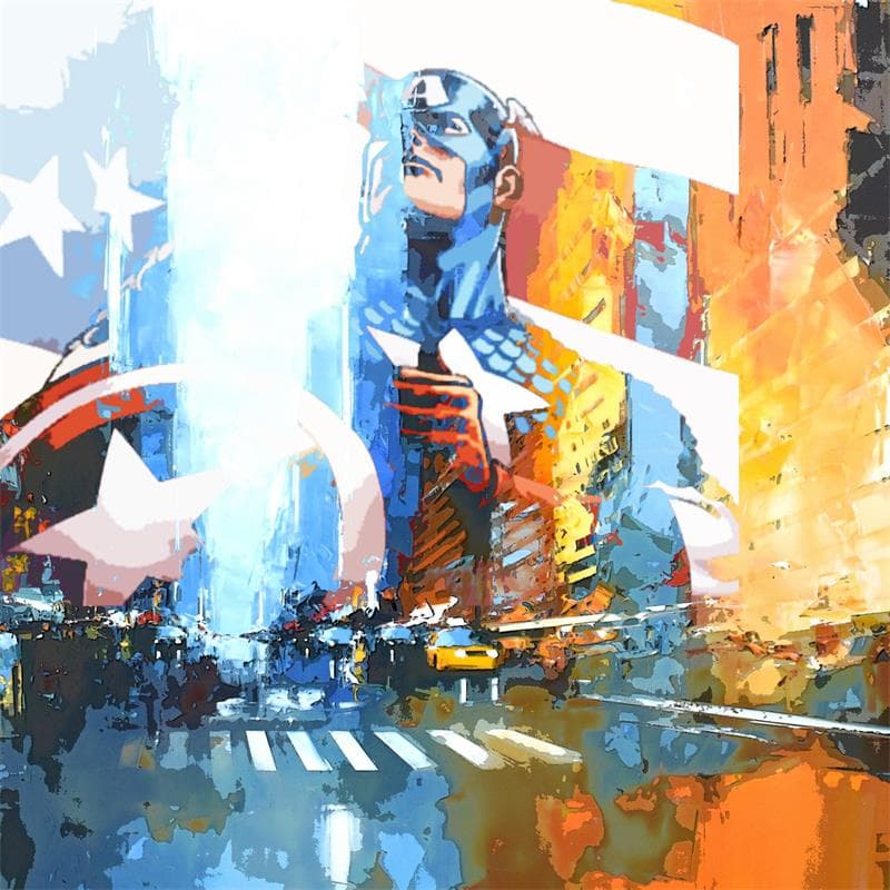Peinture Captain America - Hollis par Castan Daniel | Tableau Figuratif Mixte Vues urbaines icones Pop