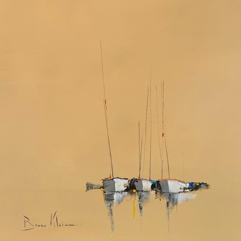 Painting Trois barques by Klein Bruno | Painting Figurative Oil Marine