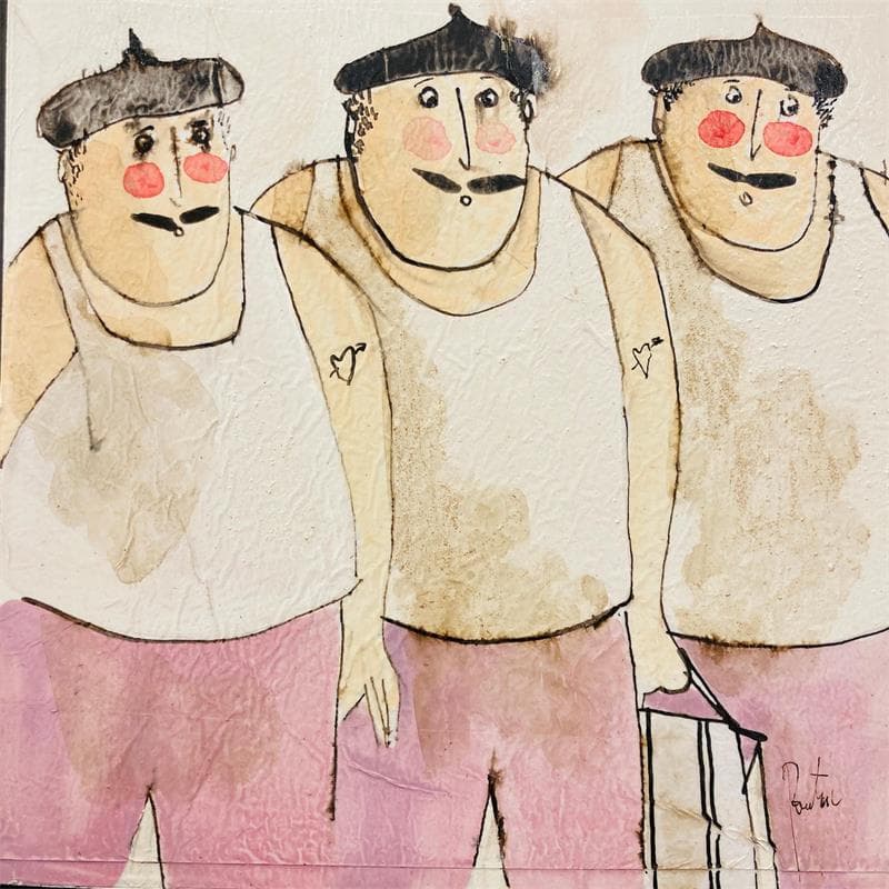 Painting Joel, Marcel, Louis by Colombo Cécile | Painting Acrylic Pastel