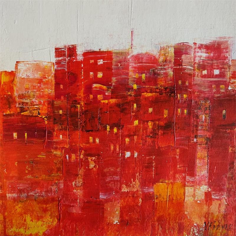 Gemälde Composition urbaine en rouge von Fièvre Véronique | Gemälde Figurativ Urban Acryl
