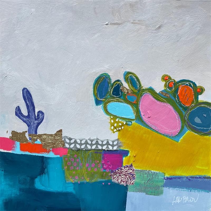 Painting Le cactus solitaire by Lau Blou | Painting Abstract Minimalist Cardboard Acrylic