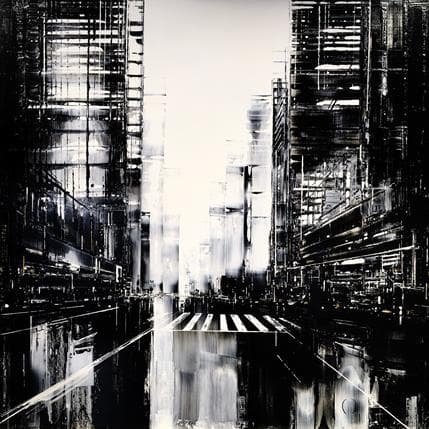 Peinture Blooming par Rey Julien | Tableau Figuratif Mixte noir & blanc, Vues urbaines