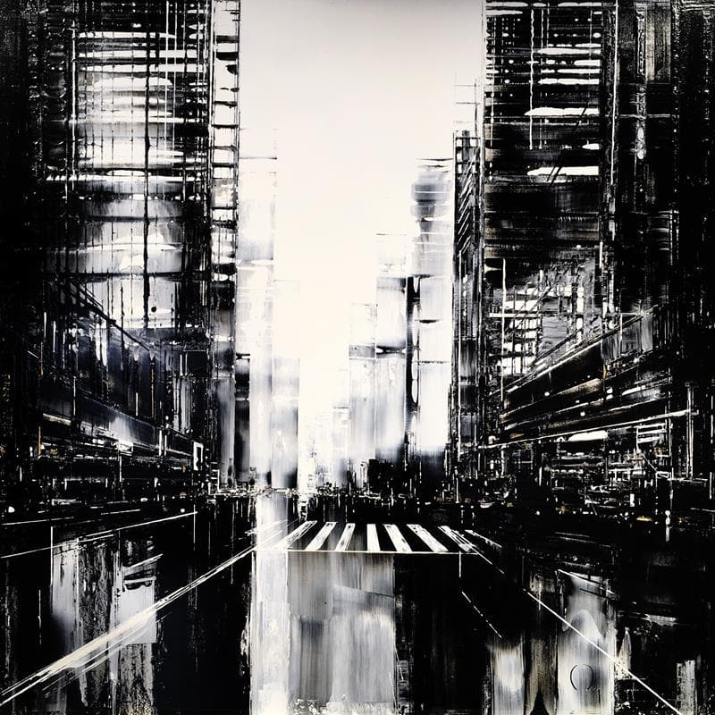 Painting Blooming by Rey Julien | Painting Figurative Mixed Urban Black & White