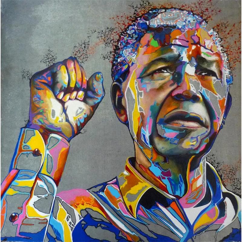 Peinture Nelson Mandela par Medeya Lemdiya | Tableau Pop Art Mixte Portraits icones Pop