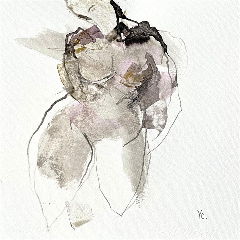 Painting Tes mots tendres by YO | Painting Figurative Watercolor Nude