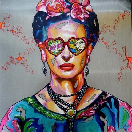 Peinture Frida pop par Medeya Lemdiya | Tableau Pop Art Mixte icones Pop