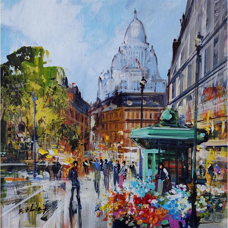 Painting Place d'Anvers by Frédéric Thiery | Painting Figurative Acrylic Landscapes