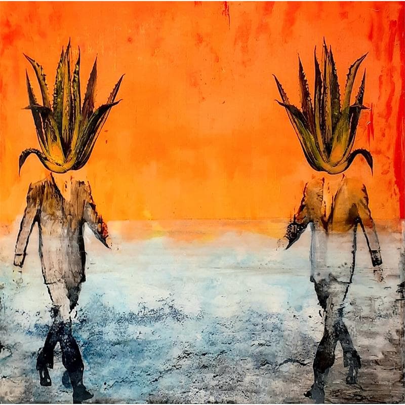 Painting Dos hombres plantados by Bofill Laura | Painting Surrealist Mixed