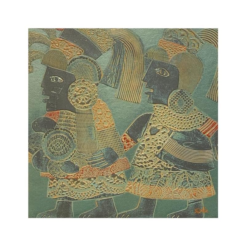 Peinture Deux aztèques par Bernard Devie | Tableau Figuratif Acrylique scènes de vie