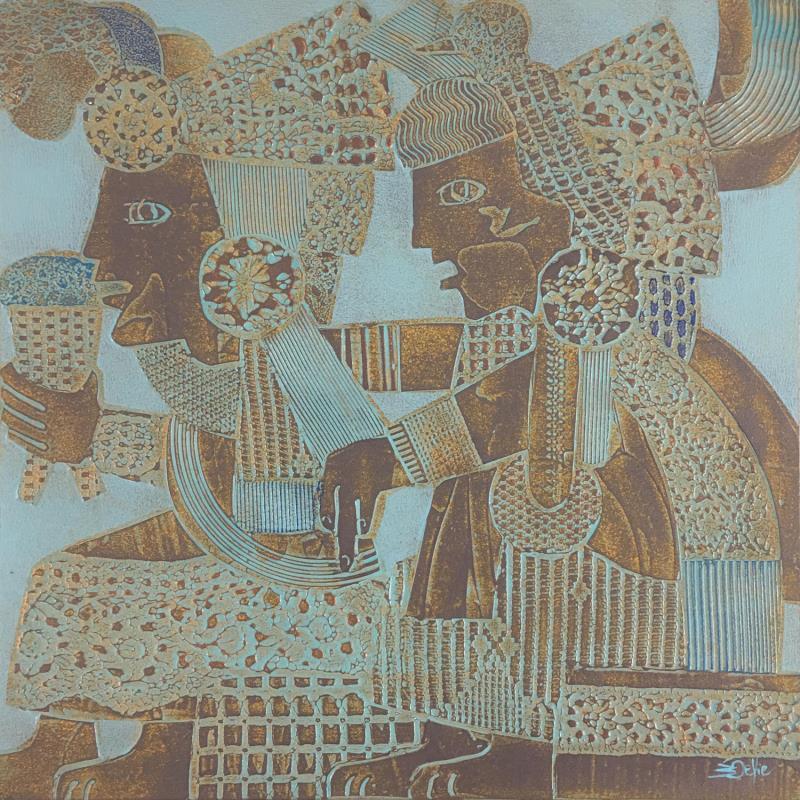Gemälde Couple aztèque von Devie Bernard  | Gemälde Figurativ Materialismus Alltagsszenen Pappe Acryl