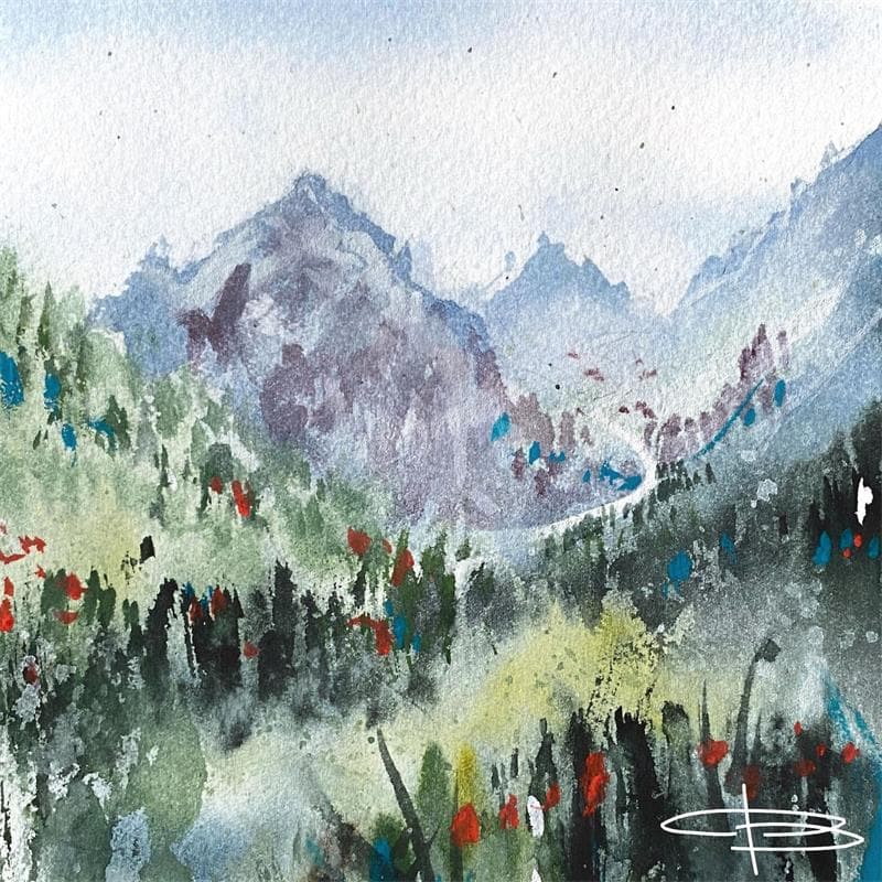 Peinture Montagnes du Kirghistan par Kévin Bailly | Tableau Figuratif Aquarelle Paysages